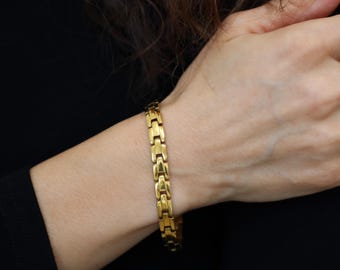 Pulsera de eslabones personalizada, pulsera con inicial grabada, acero inoxidable chapado en oro de 18 quilates