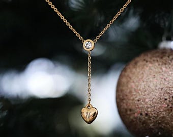 Collar de corazón de oro personalizado en forma de Y: circonita cúbica, acero inoxidable hipoalergénico