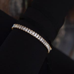 18K Gold Plated Baguette Cubic Zirconia Tennis Bracelet, Waterproof, Hypoallergenic