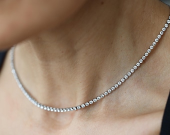 Collar de tenis con circonita cúbica: ajustable, acero inoxidable, hipoalergénico