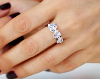 Sterling Silver Triple Heart Ring: CZ Promise Ring