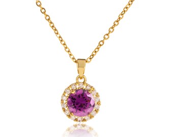 Purple Halo Pendant Necklace – 18K Gold Plated Stainless Steel, Hypoallergenic