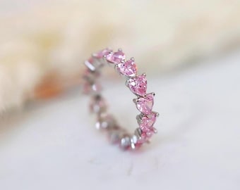 Anillo de eternidad con corazón de plata – Anillo de plata de ley con circonita cúbica