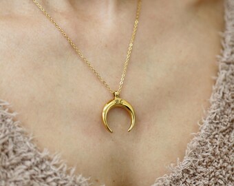 Personalized Gold Plated Crescent Moon Necklace, Tarnish-Free, Hypoallergenic