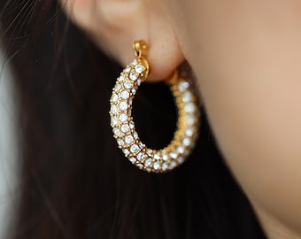 18K Gold Plated Pavé Hoop Earrings: Cubic Zirconia Stacking Hoops