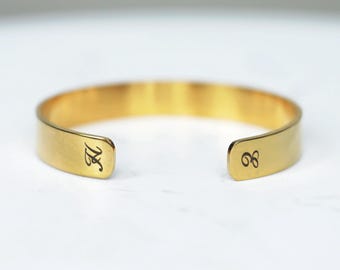 Personalized 18K Gold-Plated Stainless Steel Cuff Bracelet, Adjustable