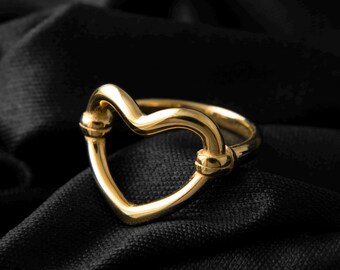 Bague coeur ouvert plaquée or 18 carats : acier inoxydable étanche