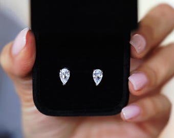 Pendientes de circonita cúbica en forma de pera – Pendientes de plata de ley 925 con forma de lágrima, hipoalergénicos
