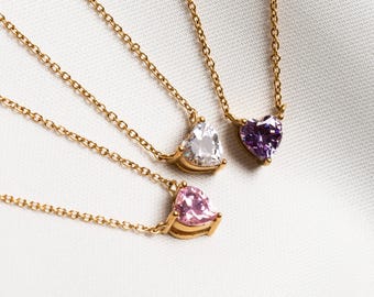 Collar con colgante de corazón chapado en oro de 18 quilates con circonita cúbica, regalo de San Valentín.