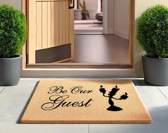 Be Our Guest Doormat, Disney-Inspired Welcome Mat, Lumiere Front Door Rug, House Warming Gift, Entryway Mat, Gift for Her, Beauty Beast