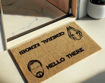 Kenobi And Grievous Dual Hello There Funny Star Wars Welcome Doormat, Obi-Wan Kenobi Inspired, Nerdy Door Mat, Sci-Fi Home Gift, May The 4th