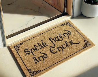 Speak Friend And Enter Door Mat - Elvish Coir Doormat, Lord of the Rings Gift, Middle Earth Home Decor - LOTR Doormat - Hobbit Themed Gift