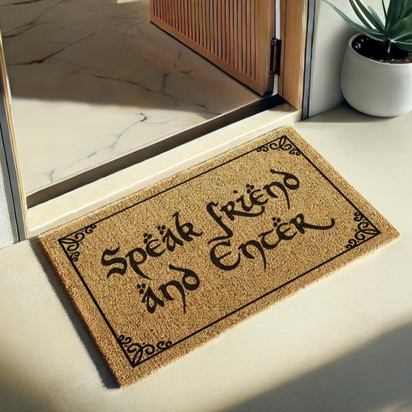 Speak Friend And Enter Door Mat - Elvish Coir Doormat, Lord of the Rings Gift, Middle Earth Home Decor - LOTR Doormat - Hobbit Themed Gift
