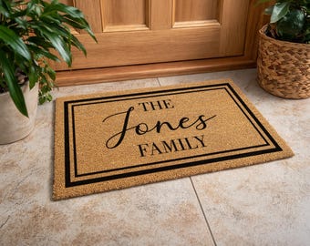 The Jones Family Custom Mat | Elegant Cursive Welcome Rug | Entryway Décor