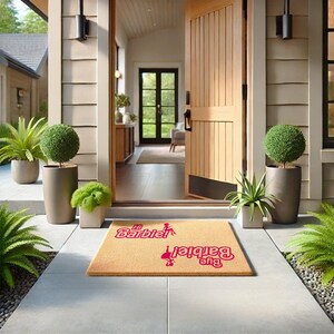 a welcome mat on the front of a house