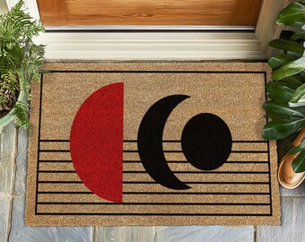 Custom Coir Doormat, Mid Century Modern Welcome Mat, Geometric Shape Design, Contemporary Entry Rug, Personalized Modern Door Mat, Abstract