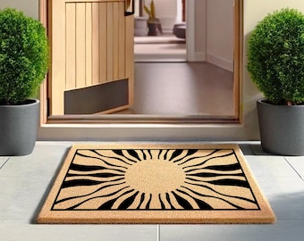 Runde Sunburst Fußmatte, dekorative Eingangsmatte, Boho Haustürmatte, Housewarming Geschenk, neues Wohndekor, Geschenk für sie, Sonnenschein Outdoor Teppich
