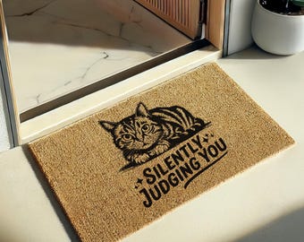 Silently Judging You – Cat Doormat - A Snarky and Stylish Doormat For Entryways -Funny Doormat Gift - Cat Lover Gift - Coir Mat Non Slip