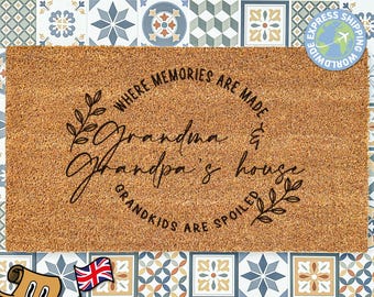 Custom Grandparent Doormats, Grandkids Are Spoiled Here, Personalized Grandparent Door Mat, Grandparent Gifts, Grandma Gift, Grandad Gift