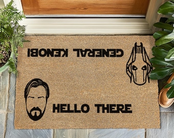 Hello There General Kenobi Funny Star Wars Welcome Mat, Obi-Wan Kenobi Inspired Rug, Geeky Door Mat, Sci-Fi Home Gift, General Grevious