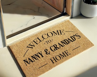 Custom Grandparent Doormat, Welcome To Nanny & Grandad's Home, Custom Nana And Papa, Mothers Day, Fathers Day, Personalized Welcome Rug