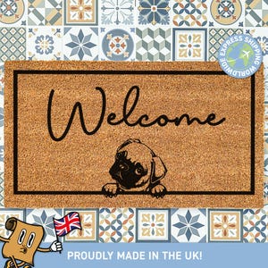 Cute Pug Welcome Doormat, Short Haired Dog Breed Doormat, Personalized Animal Doormat, Adorable Pug Lover Gift, Custom Pet Breed Doormat