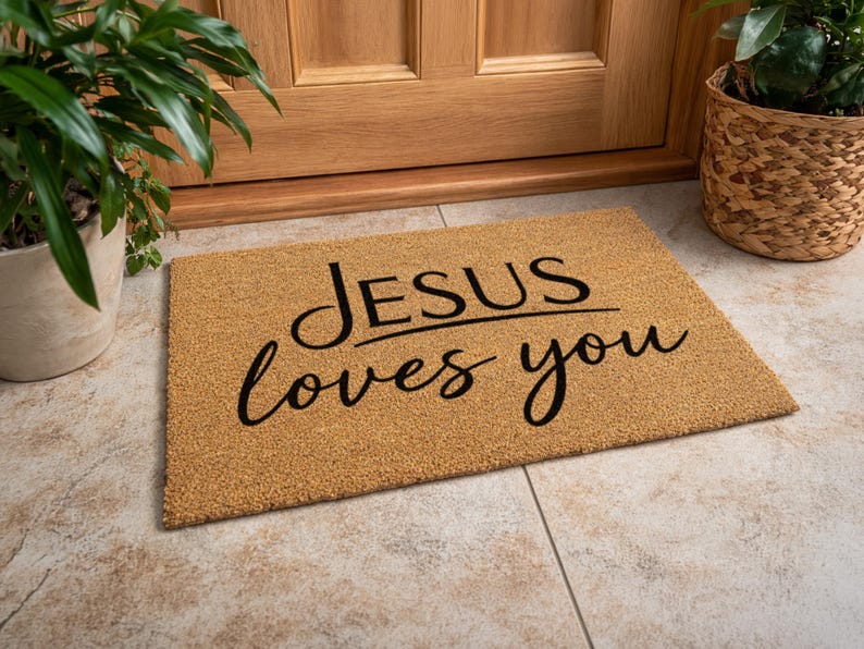 Custom Jesus Rug Jesus Loves You Doormat | Custom Faith Welcome Rug | Christian Home ...