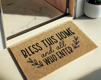 Bless This Home and All Who Enter Doormat – Warm Faithful Welcome Mat, Graceful Entry Rug, Prayerful Home Decor, Christian Gift - Coir Mat