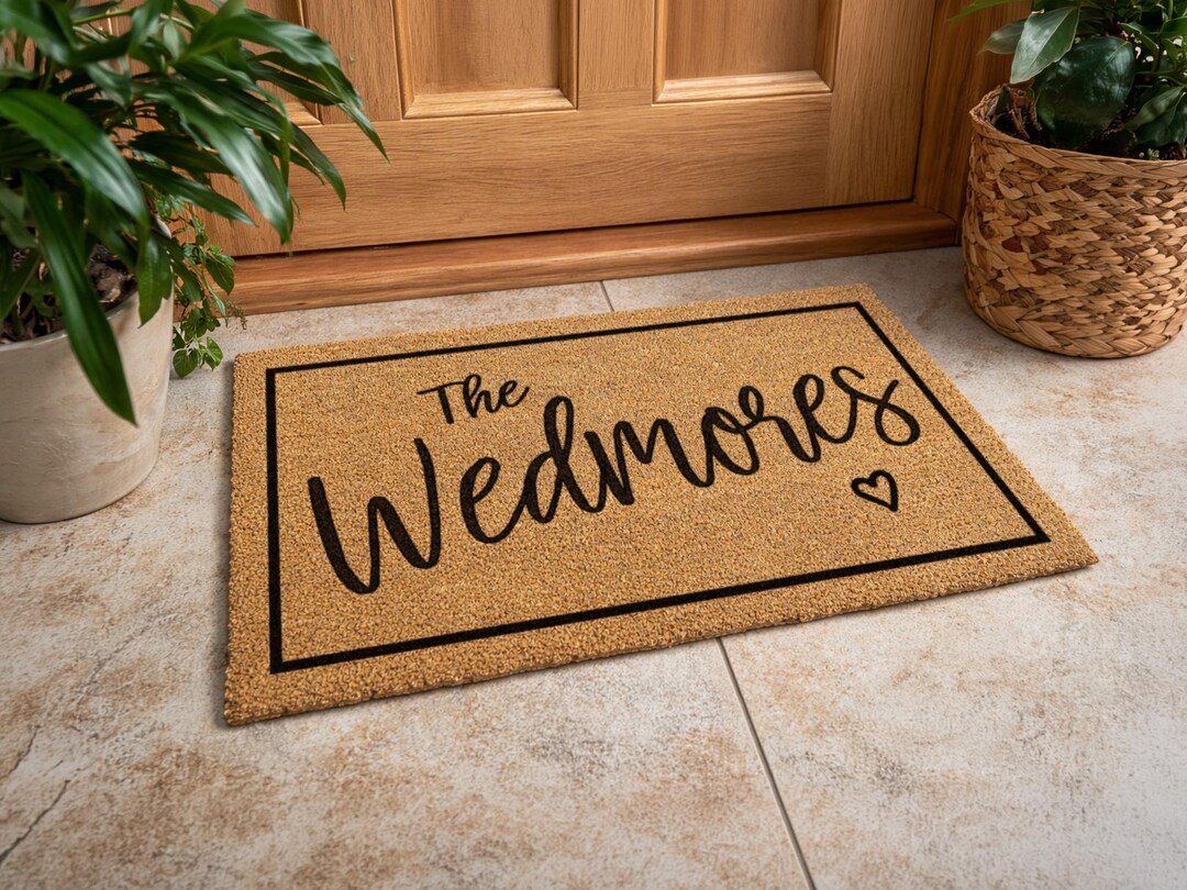 First Home Gift Idea | Custom Welcome Rug | Modern Cursive Surname Mat ...