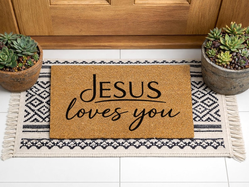 Custom Jesus Rug Jesus Loves You Doormat | Custom Faith Welcome Rug | Christian Home ...