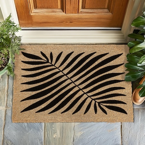 Palm Leaf Doormat, Long Leaf Design Welcome Mat, Tropical Entryway Rug, Boho Outdoor Mat, Housewarming Gift, Gift for Her, New Home Decor