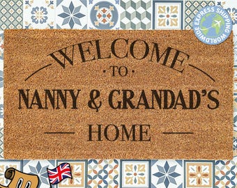 Custom Grandparent Doormat, Welcome To Nanny & Grandad's Home, Custom Nana And Papa, Mothers Day, Fathers Day, Personalized Welcome Rug