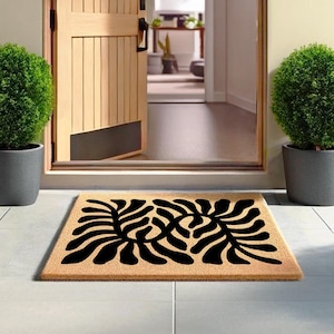Modern Leaf Design Mat, Zigzag Leaf Doormat, Unique Entryway Rug, Nature Inspired Doormat, Housewarming Gift, Gift for Her, Leaf Outdoor Rug