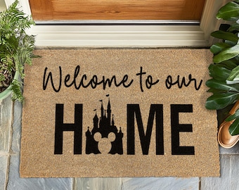 Welcome to Our Home Doormat, Personalized Welcome Mat, Warm Entryway Rug, Housewarming Gift, Outdoor Door Mat, Gift for Her, Castle Mat