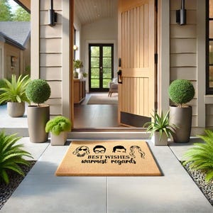 a welcome mat on the front of a house