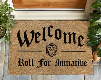 Welcome Roll for Initiative Doormat, DnD Welcome Mat, Funny Gamer Gift, RPG Front Door Rug, Geeky Home Decor, Dungeon Master Gift