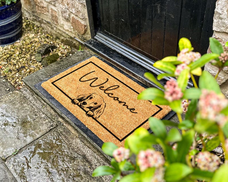 Long Haired Sausage Dog Doormat, Personalized Wiener Dog Doormat, Customised Welcome Pet Gift, Cute Sausage Dog, Personalised Dog Mat image 2
