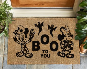BOO TO YOU Doormat – Mickey Mouse Halloween Mat - Spooky Season Decor - Trick or Treat Entry Rug - Ghostly Porch Mat - Fall Home Gift