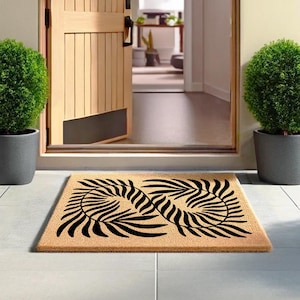 Elegant Leaf Design Mat, Minimalist Entryway Rug, Nature Inspired Welcome Mat, S-Shape Leaf Doormat, Housewarming Gift, Outdoor Doormat