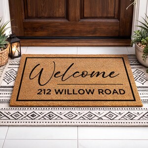 Street Name Rug | Elegant Script Entryway Décor | Custom Door Number Plaque