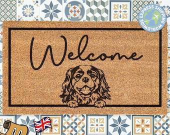 Cavalier King Charles Spaniel Welcome Doormat, Cavalier King Charles Spaniel Door Mat Gift, Personalized Dog Doormat Gift, Dog Lover