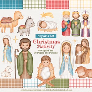 Christmas Nativity Watercolor Cliparts, Holy Christmas, Nativity Scene, Jesus Birth, Holy Family, Cute Party Decor Art, Digital Download