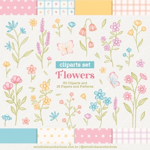 Bloemen aquarel cliparts, lente, vlinders, schattige bloemen, tuin, babyshower, kinderkamer, schattige partij decor kunst, PNG, baby kunst aan de muur