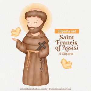 Heiliger Franz von Assisi Aquarell Cliparts, San Francisco de Asis, Kinder Illustration, Vogel, katholisch, PNG, Digitaler Download