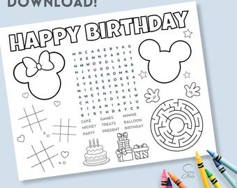 Mickey Minnie Mouse Coloring Page | Birthday Party Activity Placemat Printable | Instant Download (digital)