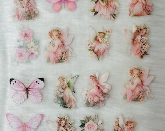 Feeënstickers: vintage kawaii meisje, bloementhema (30 stuks)