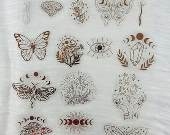 Rosegold Aufkleber: 40 Stück PET Schmetterling, Mond, Pilz DIY Dekoration