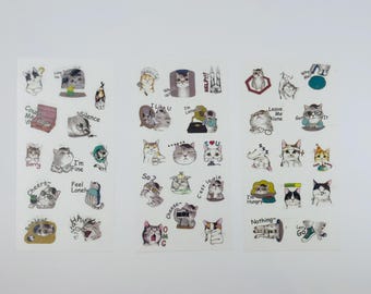 Kawaii Cat Washi-stickers, set van 6 vellen, plannerstickers emoties