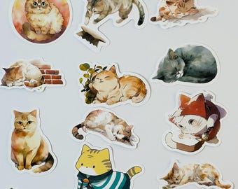 50 Stück Aquarell Katzen Aufkleber