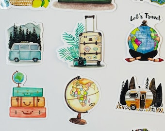 Reisstickers camper: laptopstickerset voor vakantie